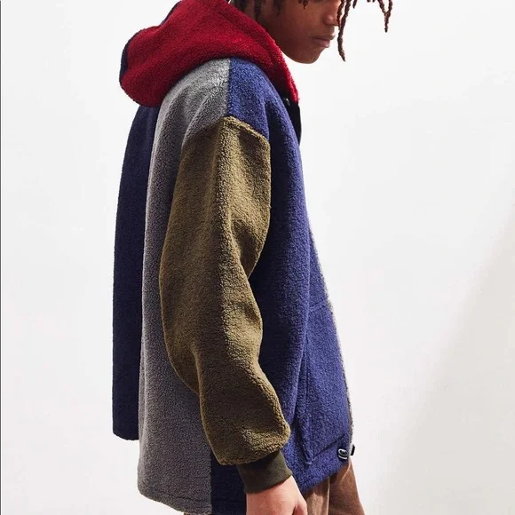 Lazy Oaf Blue Colorblock Sherpa Full-zip Hoodie Sweatshirt - Picture 3 of 9